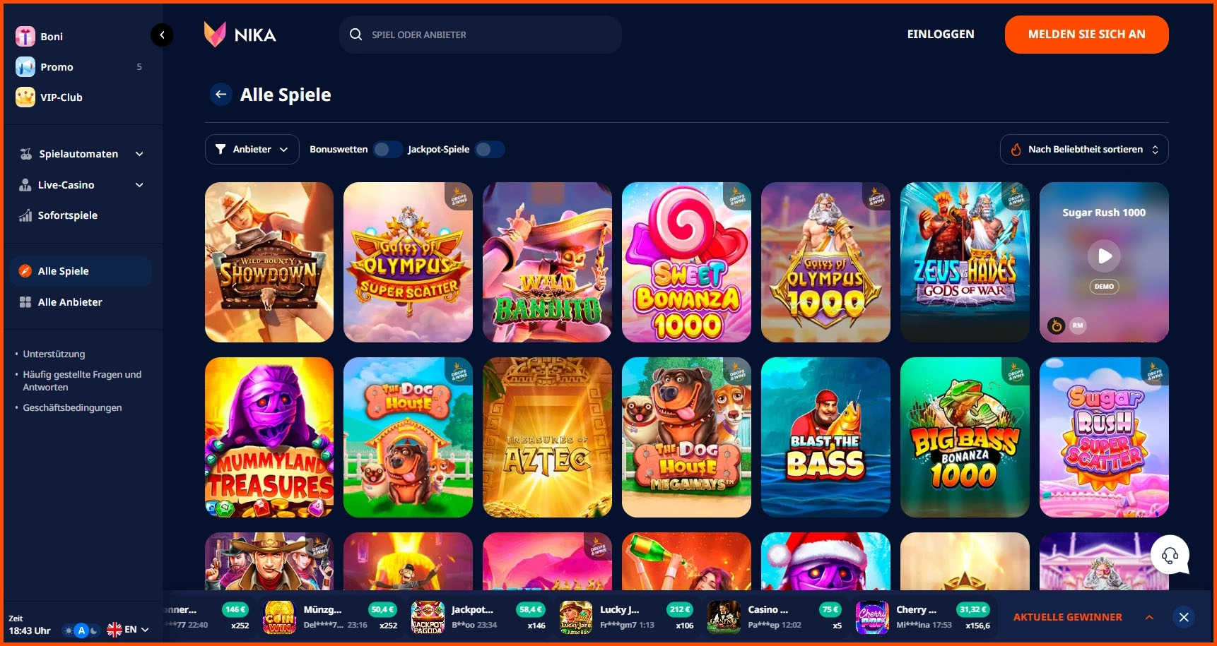 Entdecke die vollständige Slot-Sammlung bei Nika Casino