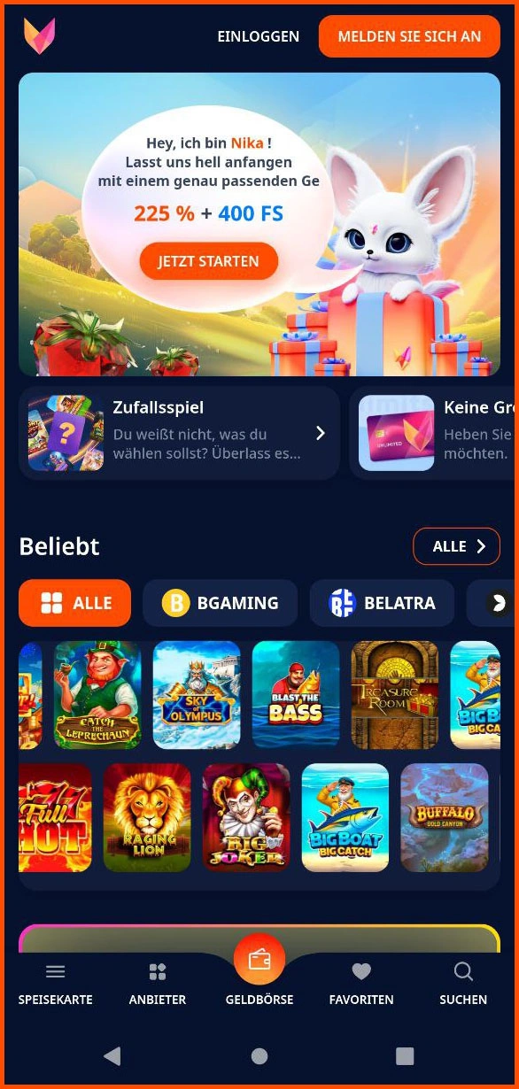 Optimierte mobile Version von Nika Casino